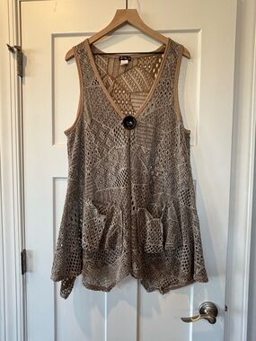 Lily by Firmiana Womens Plus Sleeveless Crochet Overlay Tunic Lagenlook Taupe 3X